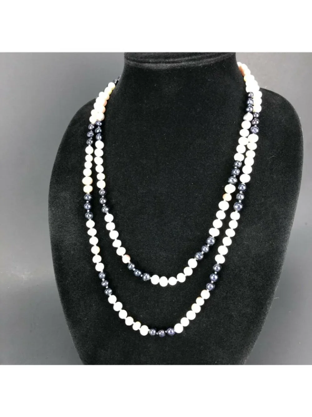 Tri-Color Extra Long 50" Pearl Necklace Pink White & Pewter - Picture 2 of 6